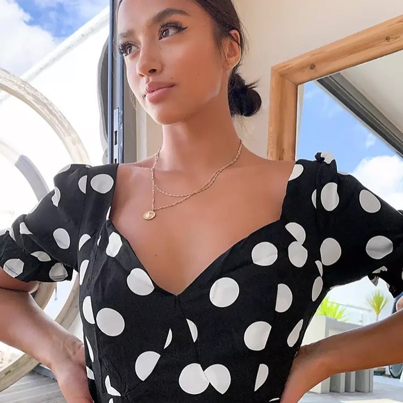 MISSGUIDED Petite Polka Dot Puff Sleeve Mini Dress US 4/S - Picture 2 of 8